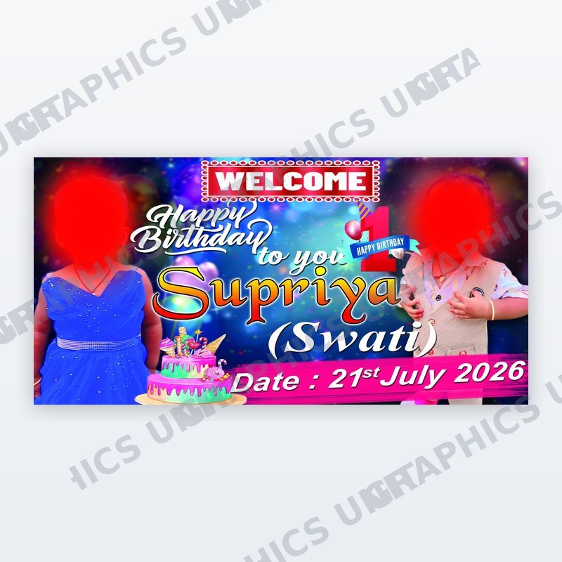 Birthday Banner PSD — Blue Sparkle